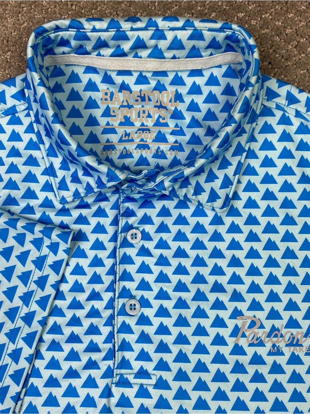 Barstool Sports Polo Shirt Mens Large Blue Pardon My Take Golf Performance AOP